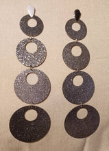 Load image into Gallery viewer, Extra Long 7 inch Handmade handpainted Wooden Disc Earrings black
