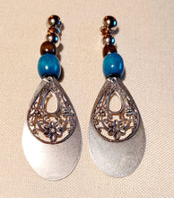 Load image into Gallery viewer, Handmade Wood and Metal Boho Clip On Dangle Earrings
