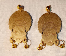 Load image into Gallery viewer, Handpainted Afrocentric Clip On Earrings gold
