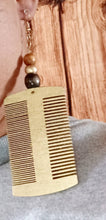 Load image into Gallery viewer, Natural Wood Handpainted Afro Pick Dangle Earrings
