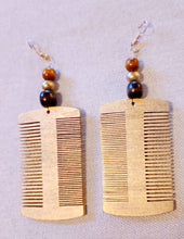 Load image into Gallery viewer, Natural Wood Handpainted Afro Pick Dangle Earrings

