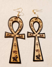 Load image into Gallery viewer, Wooden Hieroglyph Ankh Earrings
