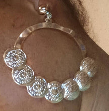 Load image into Gallery viewer, Large Silver Metal Coin Hoop Clip On Earrings
