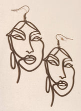 Load image into Gallery viewer, Large Abstract Face Design Dangle Earrings pierced ears Black
