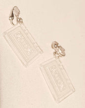 Load image into Gallery viewer, Small Clear Acrylic Pop Art Cassette Tape Clip On Earrings
