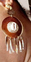 Load image into Gallery viewer, Handmade Hammered Gold Metal and cowrie shell Clip On Earrings
