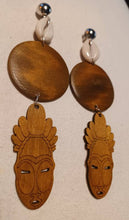 Load image into Gallery viewer, Handmade Natural Wood Clip On Dangle Earrings 7 inch

