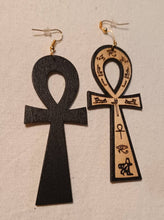 Load image into Gallery viewer, Wooden Hieroglyph Ankh Earrings

