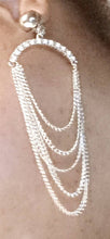 Load image into Gallery viewer, Silver Metal and rhinestone Chain Clip On Earrings
