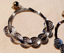 Load image into Gallery viewer, Large Silver Metal Coin Hoop Clip On Earrings
