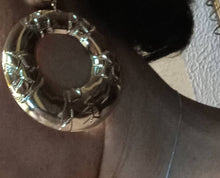Load image into Gallery viewer, XL Silver Clip On Hoop Earrings, Chunky Bamboo Style (4 inch)
