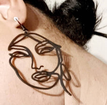 Load image into Gallery viewer, Large Abstract Face Design Dangle Earrings pierced ears Black

