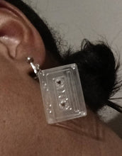 Load image into Gallery viewer, Small Clear Acrylic Pop Art Cassette Tape Clip On Earrings
