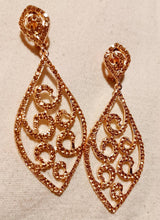Load image into Gallery viewer, Blingy Runway Rose Gold Metal Rhinestone Clip On Earrings
