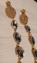 Load image into Gallery viewer, Handmade Gold Metal and rhinestone Clip On Earrings 6 inch
