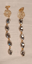 Load image into Gallery viewer, Handmade Gold Metal and rhinestone Clip On Earrings 6 inch
