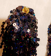 Load image into Gallery viewer, Handmade Runway Black Sequin Clip On Earrings, Extra Long Dangle
