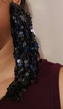 Load image into Gallery viewer, Handmade Runway Black Sequin Clip On Earrings, Extra Long Dangle
