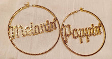 Load image into Gallery viewer, Bling Rhinestone Hoop Earrings: Melanin Poppin Statement, 3-inch
