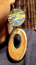 Load image into Gallery viewer, Handpainted Wooden Clip On Earrings, Abstract Dangle, Extra Large
