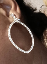 Load image into Gallery viewer, Handmade Silver Metal and Shiny Rhinestone Hoop Clip On Earrings
