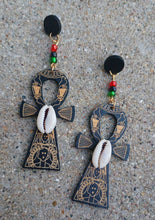 Load image into Gallery viewer, Handmade Wooden Ankh Earrings pierced ears
