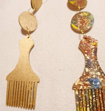 Load image into Gallery viewer, Handpainted Afrocentric Abstract Afro Pick Earrings
