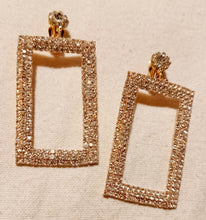 Load image into Gallery viewer, Blingy Runway Gold Metal Rhinestone Clip On Earrings
