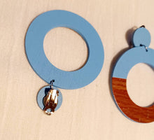 Load image into Gallery viewer, Natural Wood Art Deco Hoop Clip On Earrings yellow
