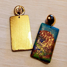 Load image into Gallery viewer, Abstract Handpainted Wooden Clip On Earrings, Gold Metal

