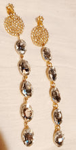 Load image into Gallery viewer, Handmade Gold Metal and rhinestone Clip On Earrings 6 inch
