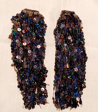 Load image into Gallery viewer, Handmade Runway Black Sequin Clip On Earrings, Extra Long Dangle
