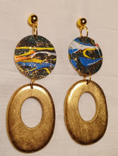 Load image into Gallery viewer, Handpainted Wooden Clip On Earrings, Abstract Dangle, Extra Large
