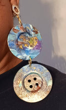 Load image into Gallery viewer, Giant Handpainted Vintage Button Clip On Earrings 5 inch
