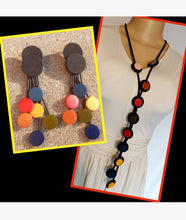 Load image into Gallery viewer, Abstract Wood and Rubber Pop Art Earrings and Necklace Set
