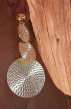 Load image into Gallery viewer, Handmade Hammered Metal Disc Clip On Earrings gold 3.5 inch
