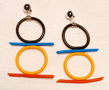 Load image into Gallery viewer, Abstract Handmade Clip-On Earrings, Colorful Rubber Design
