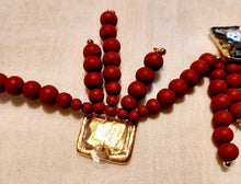 Load image into Gallery viewer, Abstract Wood Bead and hammered brass Earrings 4 inch (pierced ears)
