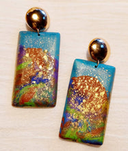 Load image into Gallery viewer, Abstract Handpainted Wooden Clip On Earrings, Gold Metal
