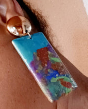 Load image into Gallery viewer, Abstract Handpainted Wooden Clip On Earrings, Gold Metal
