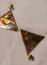 Load image into Gallery viewer, Vintage Abstract brass, steel and copper Clip on wire design triangle Earrings
