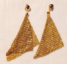 Load image into Gallery viewer, Large handmade Gold rhinestone  Metal Mesh Clip On Earrings
