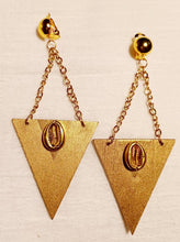 Load image into Gallery viewer, Handpainted Wooden Clip On Earrings, Abstract Gold Design
