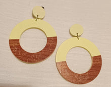 Load image into Gallery viewer, Natural Wood Art Deco Hoop Clip On Earrings yellow
