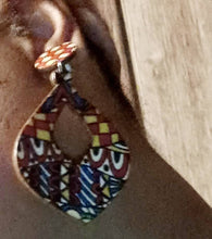 Load image into Gallery viewer, Natural Wood Art Deco Hoop Clip On Earrings
