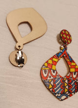 Load image into Gallery viewer, Natural Wood Art Deco Hoop Clip On Earrings
