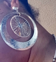 Load image into Gallery viewer, Extra large Handmade Silver Metal Multi Hoop Clip On Earrings 4 inch
