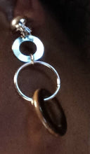Load image into Gallery viewer, Natural Wood and metal Clip On Dangle Earrings
