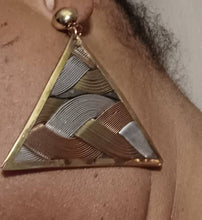 Load image into Gallery viewer, Vintage Abstract brass, steel and copper Clip on wire design triangle Earrings

