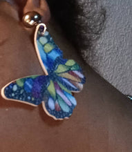 Load image into Gallery viewer, Handmade faux leather Butterfly Clip On Earrings 2.5 inch

